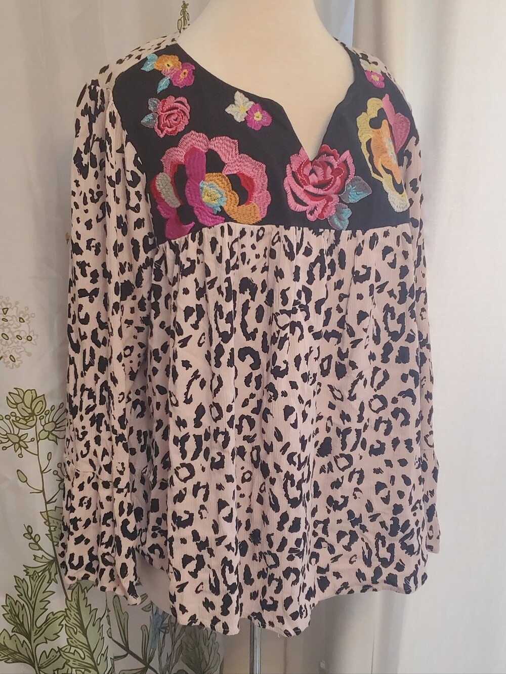 Savanna Jane Leopard Print Tunic Top with Colorful Floral Embroidery
